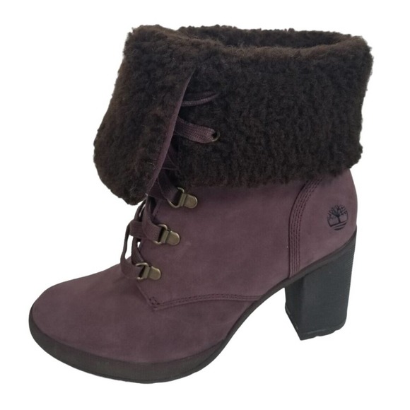 Timberland Camdale Fold Down Purple Leather Heeled‎ Boots A22E4 Womens size 7 - Picture 2 of 15
